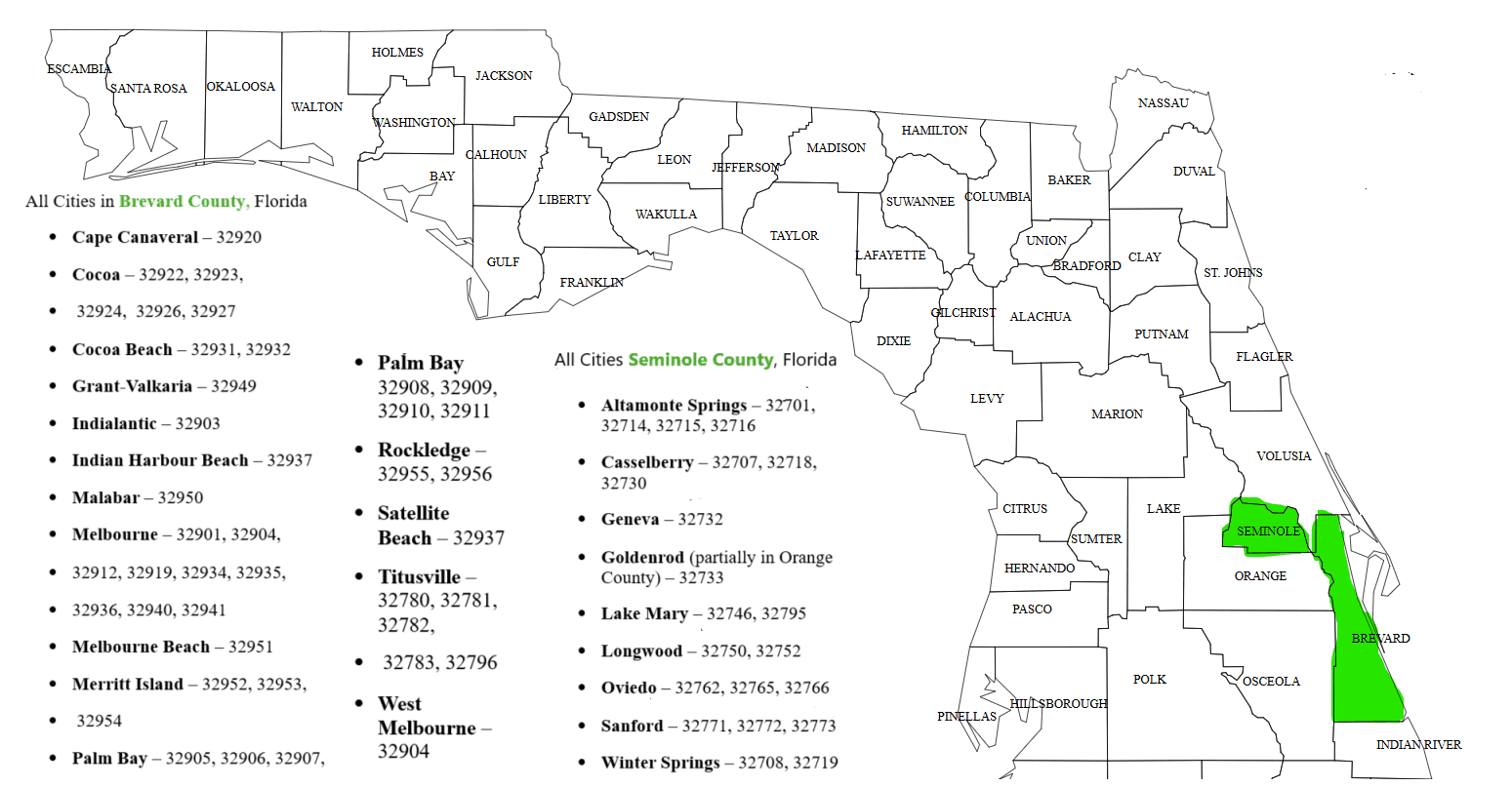 Map of Florida with all counties and cities